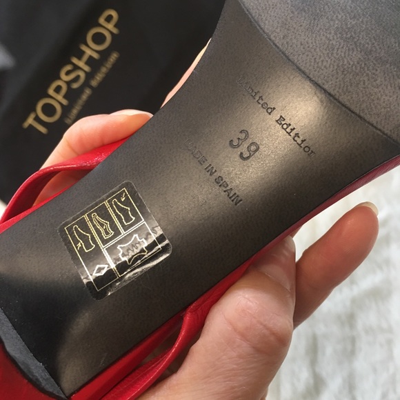 TOPSHOP Studded Limited Edition “Paisley” Leather Ankle Heels Red EU 39 / US 8.5 - Picture 4 of 15